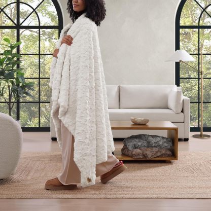 UGG Adalee Faux Fur Throw Blanket Luxury Lightweight Cozy Soft Throw for Couch Bed or Chair Hypoallergenic Machine Washable Double-Sided Fluffy Blanket Home Decor, 50-inch x 70-inch, Seal Grey