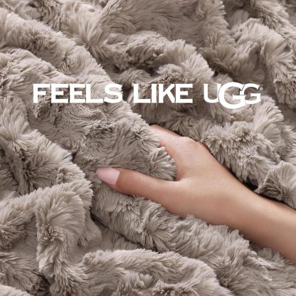 UGG Adalee Faux Fur Throw Blanket Luxury Lightweight Cozy Soft Throw for Couch Bed or Chair Hypoallergenic Machine Washable Double-Sided Fluffy Blanket Home Decor, 50-inch x 70-inch, Seal Grey