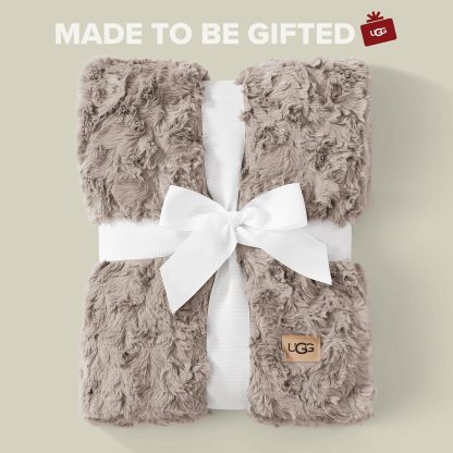 UGG Adalee Faux Fur Throw Blanket Luxury Lightweight Cozy Soft Throw for Couch Bed or Chair Hypoallergenic Machine Washable Double-Sided Fluffy Blanket Home Decor, 50-inch x 70-inch, Seal Grey