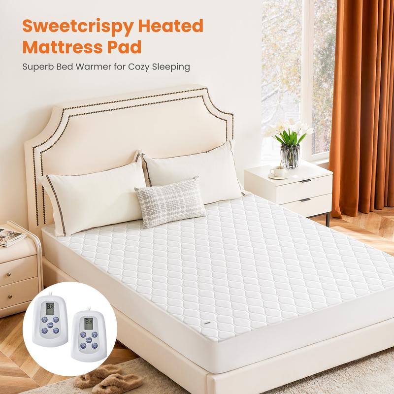 【NEW YEAR DEAL】Heated Mattress Pad – Quilted Electric Bed Warmer with 12 Heat Settings, 10‑Hour Auto Shut‑Off, Machine Washable,White