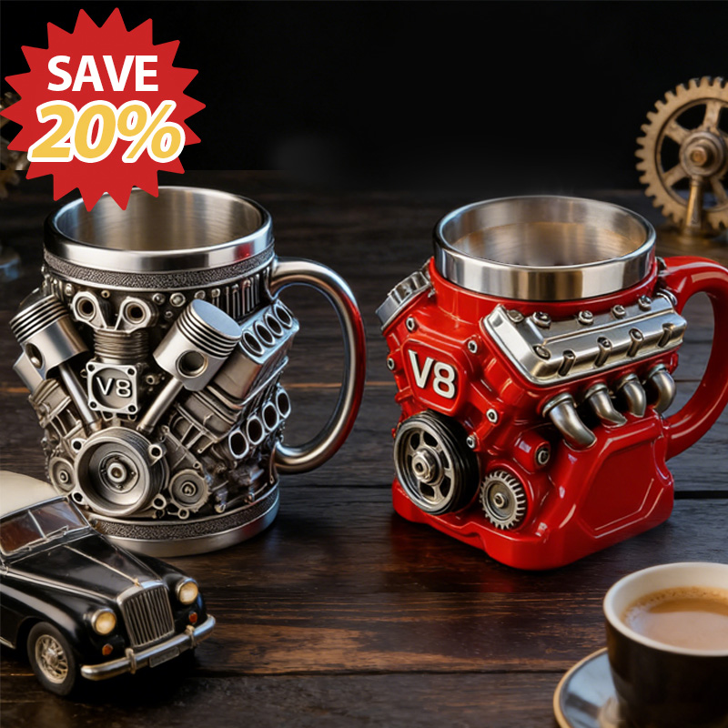 Retro Engine Coffee Mug, V8 Engines Stainless Steel Cup