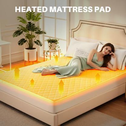 【NEW YEAR DEAL】Heated Mattress Pad – Quilted Electric Bed Warmer with 12 Heat Settings, 10‑Hour Auto Shut‑Off, Machine Washable,White