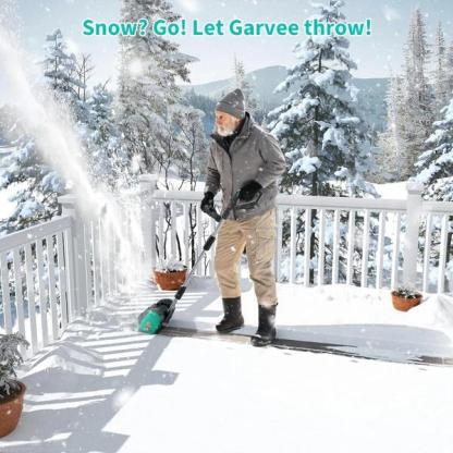 【Battery or Wired  】GARVEE 20V 12-Inch Cordless Brushless Electric Snow Shovel with 4.0Ah Battery，16.5ft Snow Throwing Distance, 4.7in Cleaning Depth for Driveway & Steps