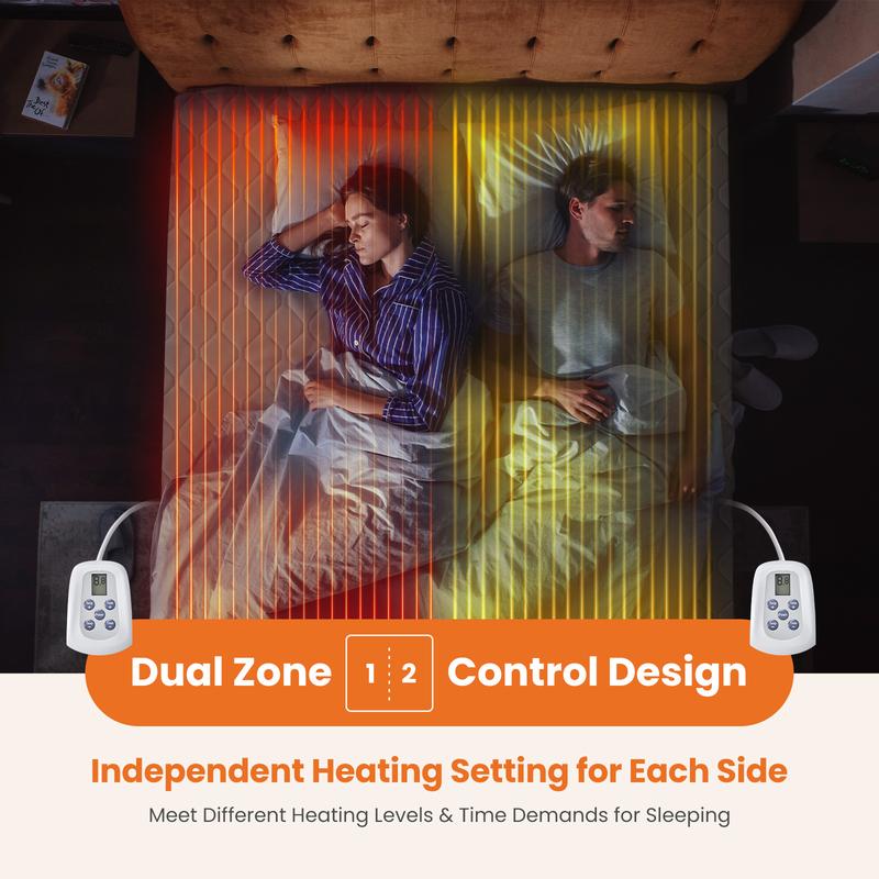 【NEW YEAR DEAL】Heated Mattress Pad – Quilted Electric Bed Warmer with 12 Heat Settings, 10‑Hour Auto Shut‑Off, Machine Washable,White