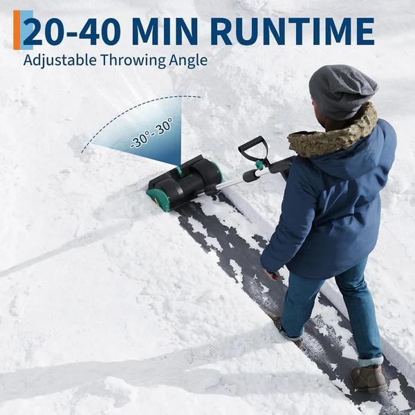 【Battery or Wired  】GARVEE 20V 12-Inch Cordless Brushless Electric Snow Shovel with 4.0Ah Battery，16.5ft Snow Throwing Distance, 4.7in Cleaning Depth for Driveway & Steps