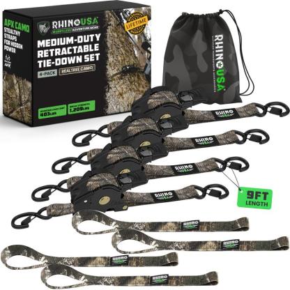 [hm]Rhino USA 1" x 10' Retractable Ratchet Straps (select 2 pack or 4 pack) - Medium Duty Self Retracting Tie Down Straps for Truck, Cargo Trailer
