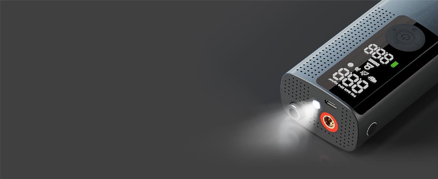 Versatile tire pump for bike and car use with compact design and auto shutoff