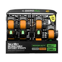 [hm]Rhino USA 1" x 10' Retractable Ratchet Straps (select 2 pack or 4 pack) - Medium Duty Self Retracting Tie Down Straps for Truck, Cargo Trailer