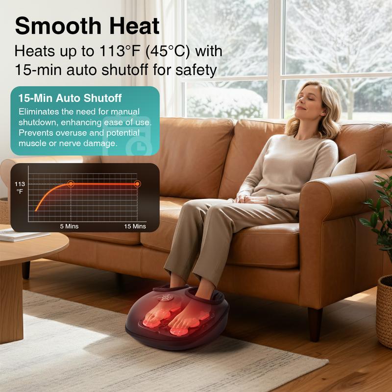 Nekteck Shiatsu Foot Massager Machine with Soothing Heat, Deep Kneading Therapy, Air Compression, Improve Blood Circulation and Foot Wellness Brown