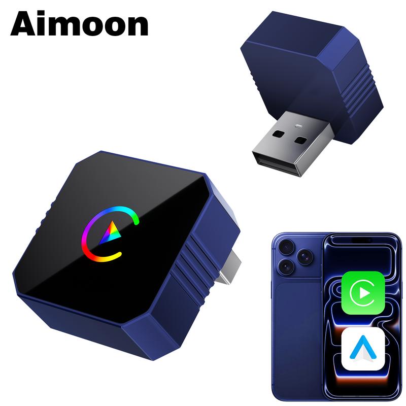[Christmas Picks with CarPlay] Aimoon Mini Orange Blue Silver Cube Pro  3.0 Wireless CarPlay & Android Auto Adapter 2026– Plug & Play, Fast Auto-Reconnect