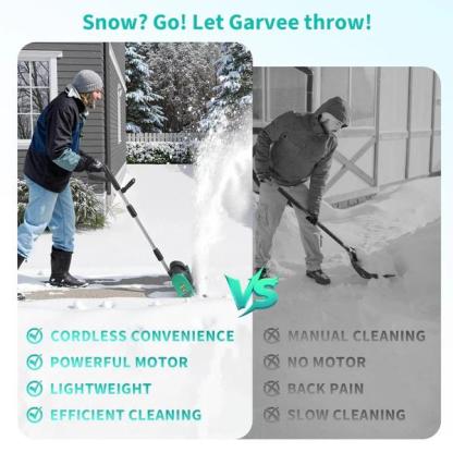 【Battery or Wired  】GARVEE 20V 12-Inch Cordless Brushless Electric Snow Shovel with 4.0Ah Battery，16.5ft Snow Throwing Distance, 4.7in Cleaning Depth for Driveway & Steps