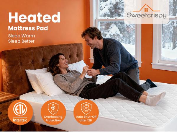 【NEW YEAR DEAL】Heated Mattress Pad &ndash; Quilted Electric Bed Warmer with 12 Heat Settings, 10‑Hour Auto Shut‑Off, Machine Washable,White