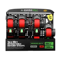 [hm]Rhino USA 1" x 10' Retractable Ratchet Straps (select 2 pack or 4 pack) - Medium Duty Self Retracting Tie Down Straps for Truck, Cargo Trailer
