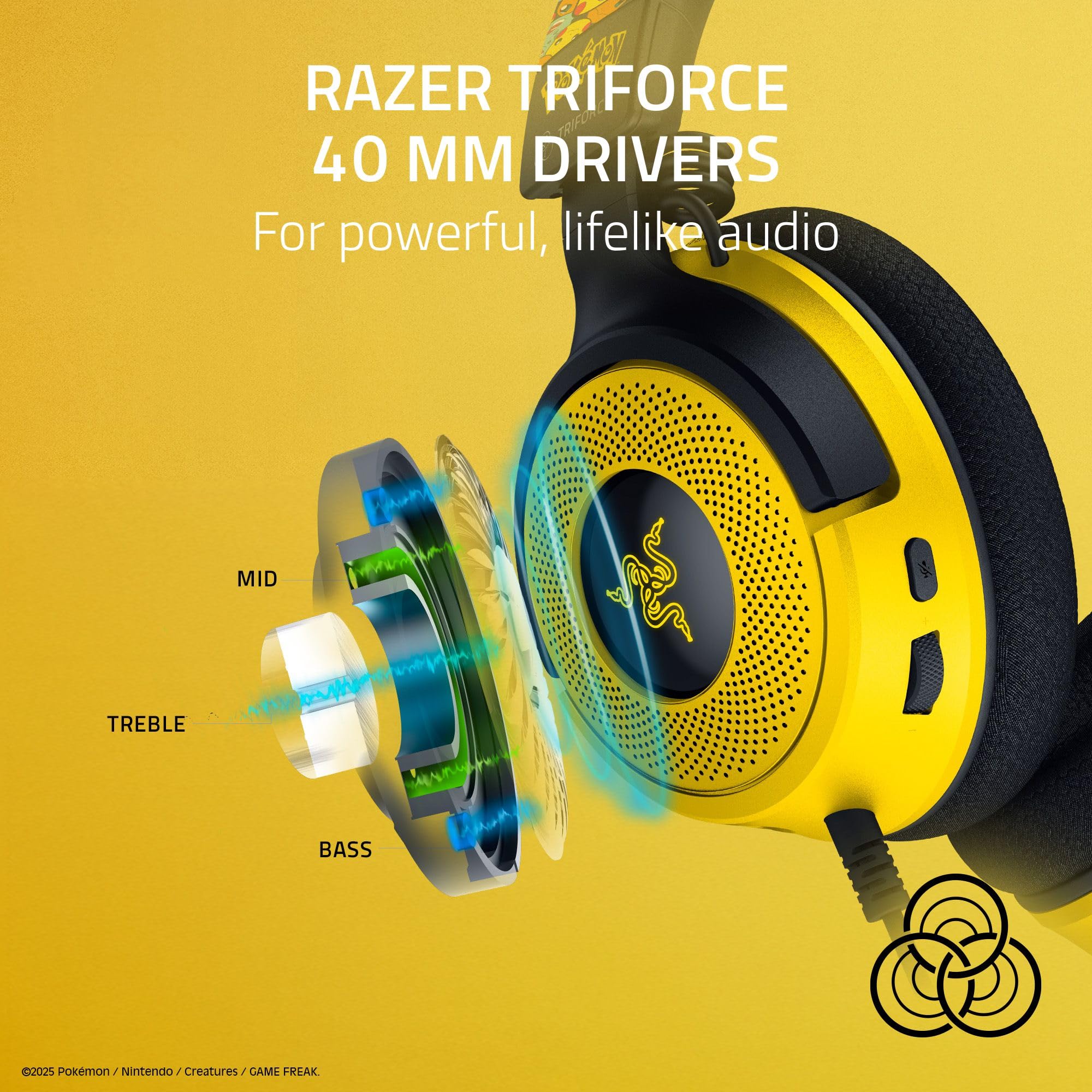 Razer Kraken V4 X Wired Gaming Headset: 40 mm Drivers - Cardioid Mic - Memory Foam Cushions - Chroma RGB Lighting - Type C & Type A Cable - for PC, Mac, PS5, Nintendo Switch - Pokémon Edition