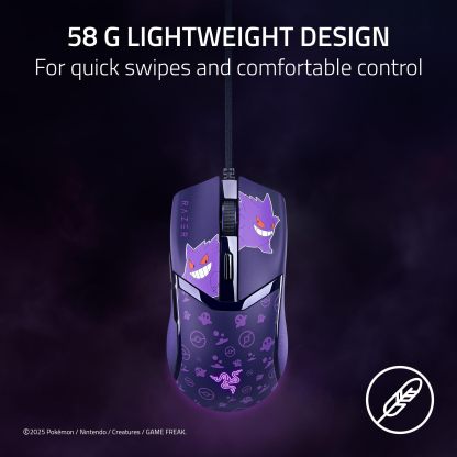 Razer Cobra Wired Gaming Mouse: 58g Lightweight - Gen-3 Optical Switches - Chroma RGB Lighting Underglow - 8500 DPI Optical Sensor - 100% PTFE Mouse Feet - Speedflex Cable - Pokemon Gengar Edition