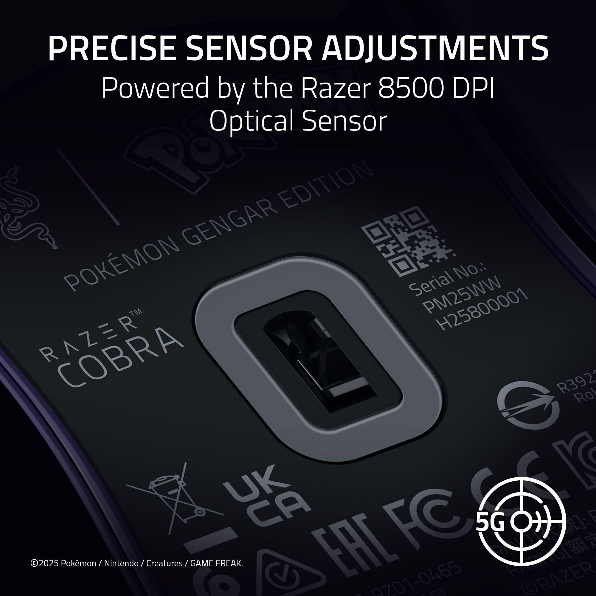 Razer Cobra Wired Gaming Mouse: 58g Lightweight - Gen-3 Optical Switches - Chroma RGB Lighting Underglow - 8500 DPI Optical Sensor - 100% PTFE Mouse Feet - Speedflex Cable - Pokemon Gengar Edition