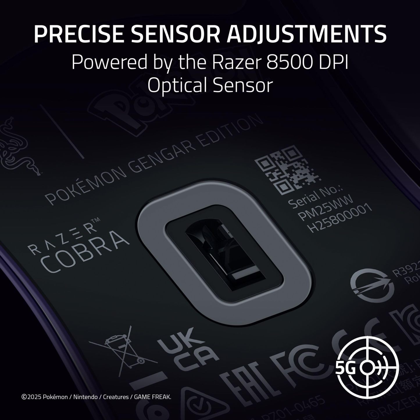 Razer Cobra Wired Gaming Mouse: 58g Lightweight - Gen-3 Optical Switches - Chroma RGB Lighting Underglow - 8500 DPI Optical Sensor - 100% PTFE Mouse Feet - Speedflex Cable - Pokemon Gengar Edition