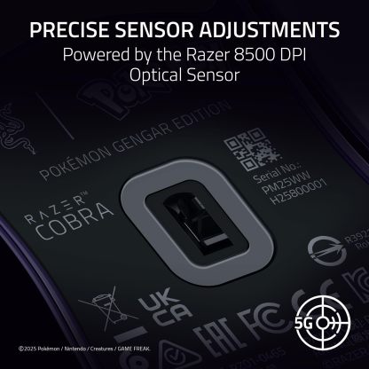 Razer Cobra Wired Gaming Mouse: 58g Lightweight - Gen-3 Optical Switches - Chroma RGB Lighting Underglow - 8500 DPI Optical Sensor - 100% PTFE Mouse Feet - Speedflex Cable - Pokemon Gengar Edition