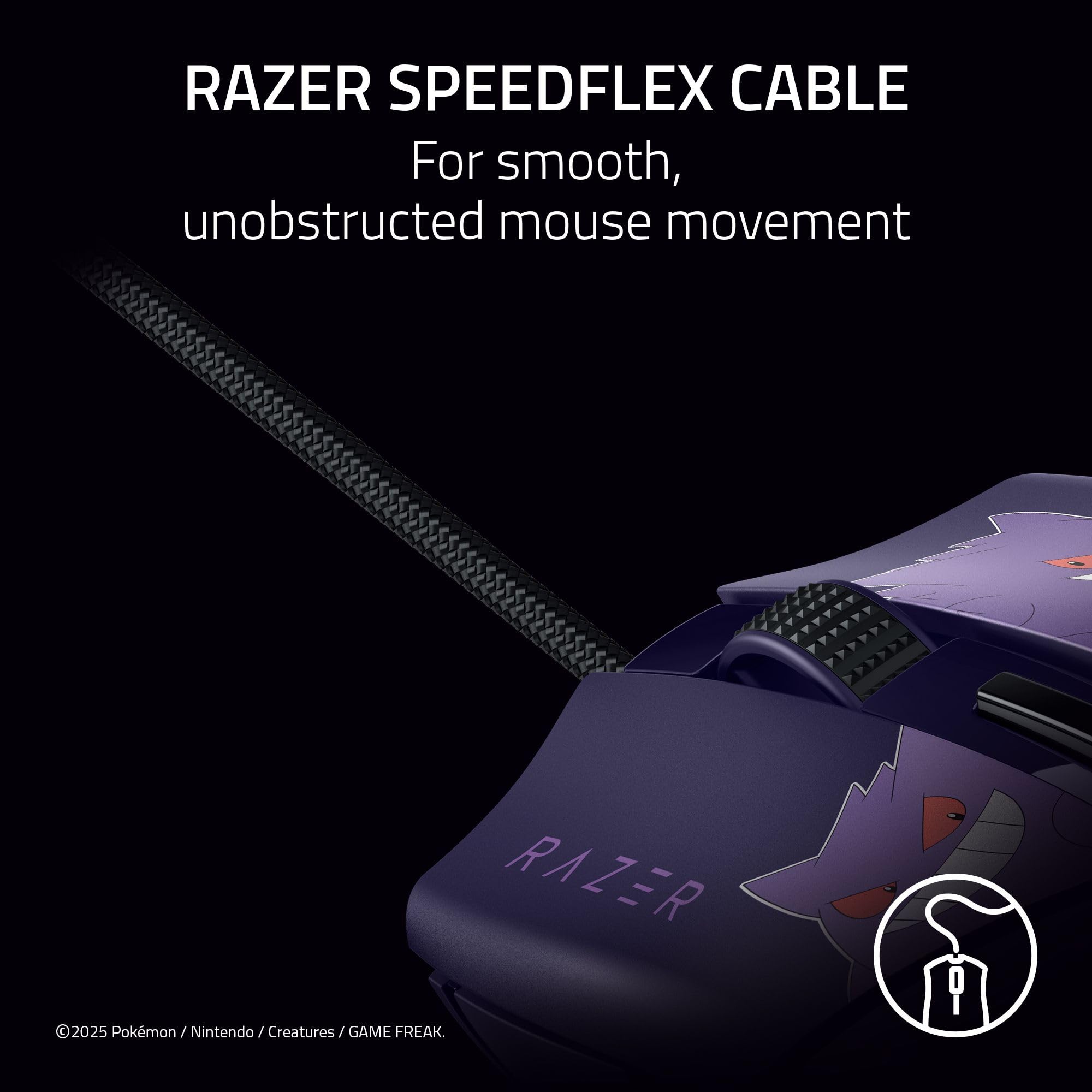 Razer Cobra Wired Gaming Mouse: 58g Lightweight - Gen-3 Optical Switches - Chroma RGB Lighting Underglow - 8500 DPI Optical Sensor - 100% PTFE Mouse Feet - Speedflex Cable - Pokemon Gengar Edition