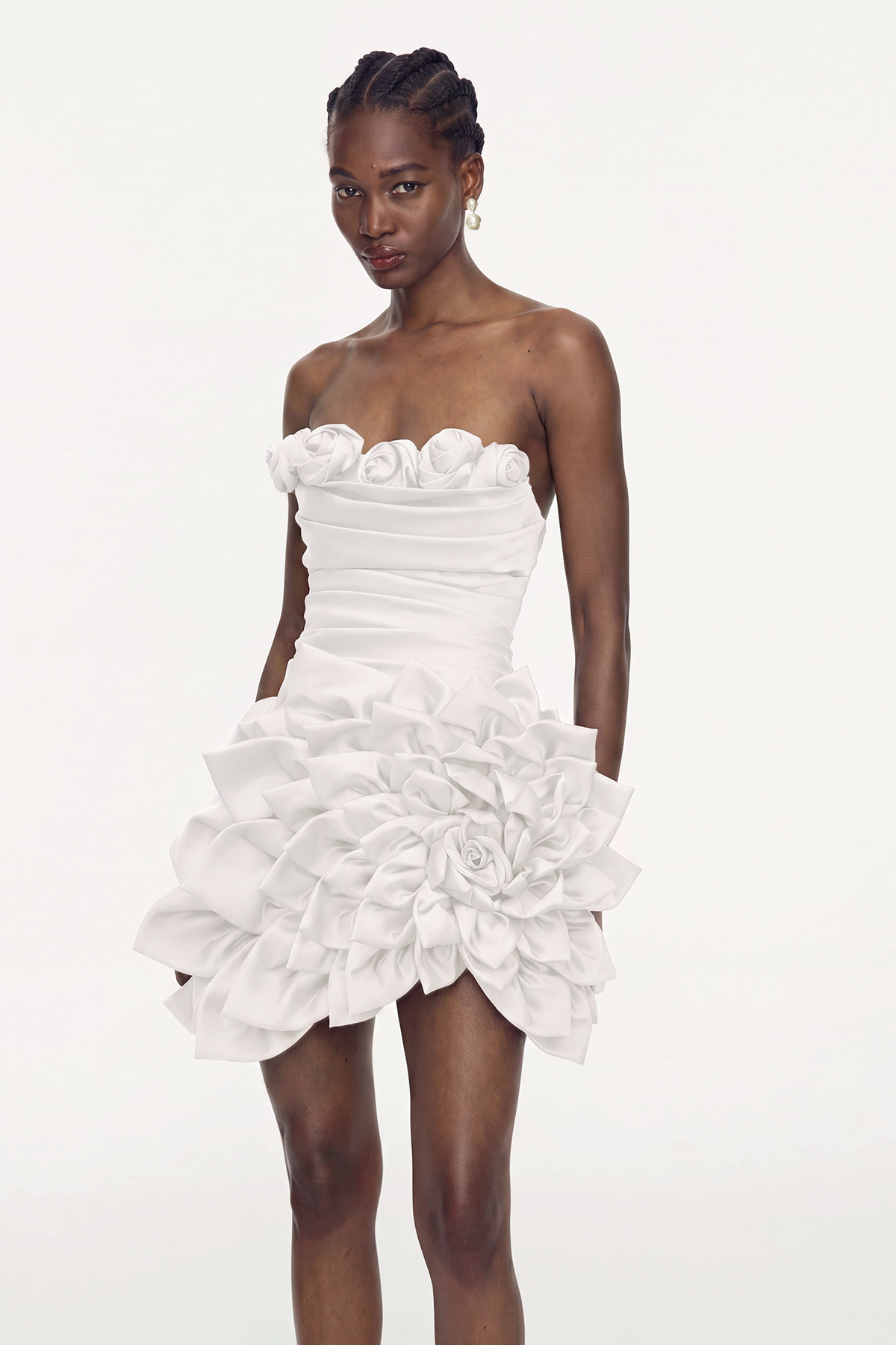 İIngvar Flower Strapless Mini Dress In White