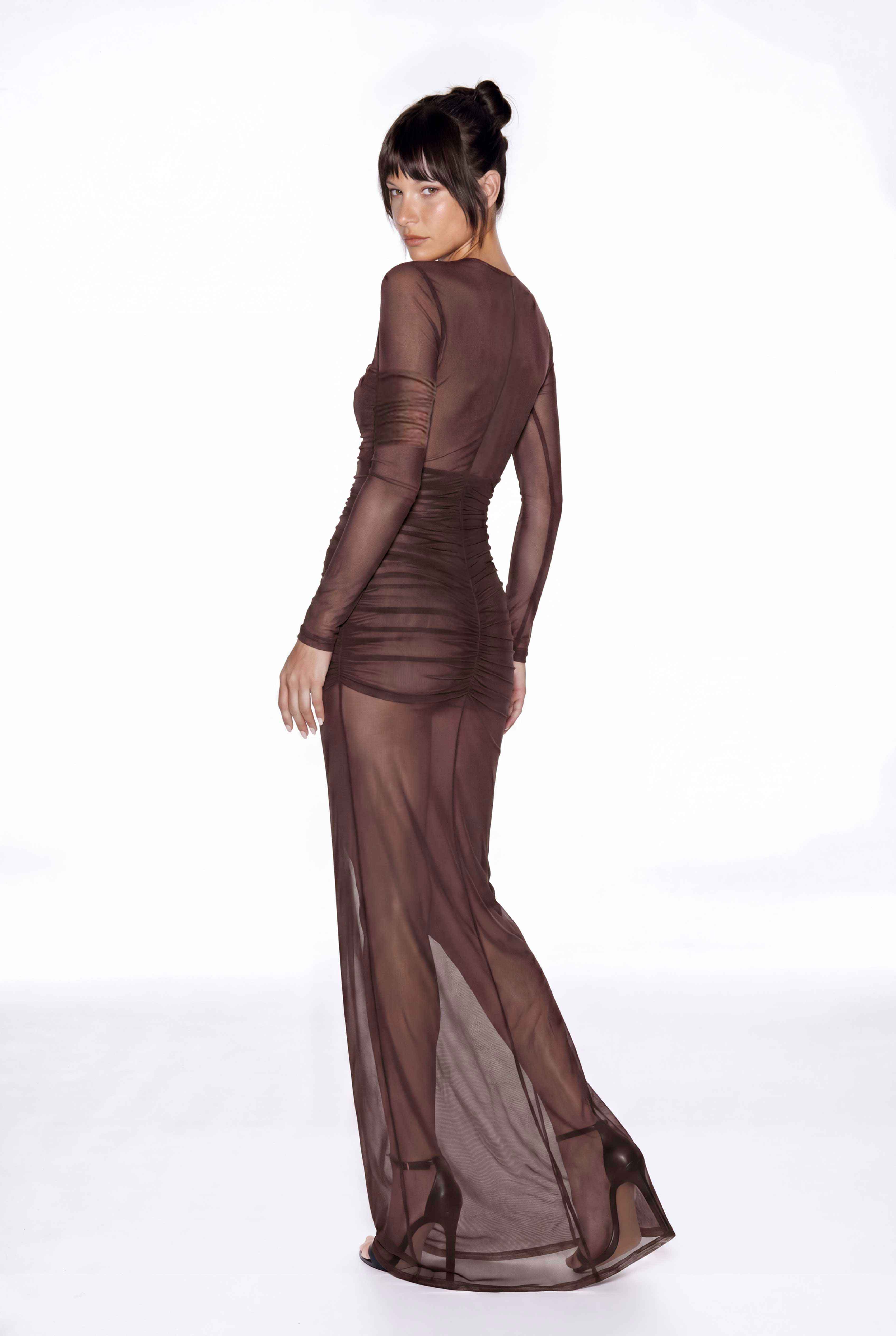 Hamisu Mesh Ruch Maxi Dress