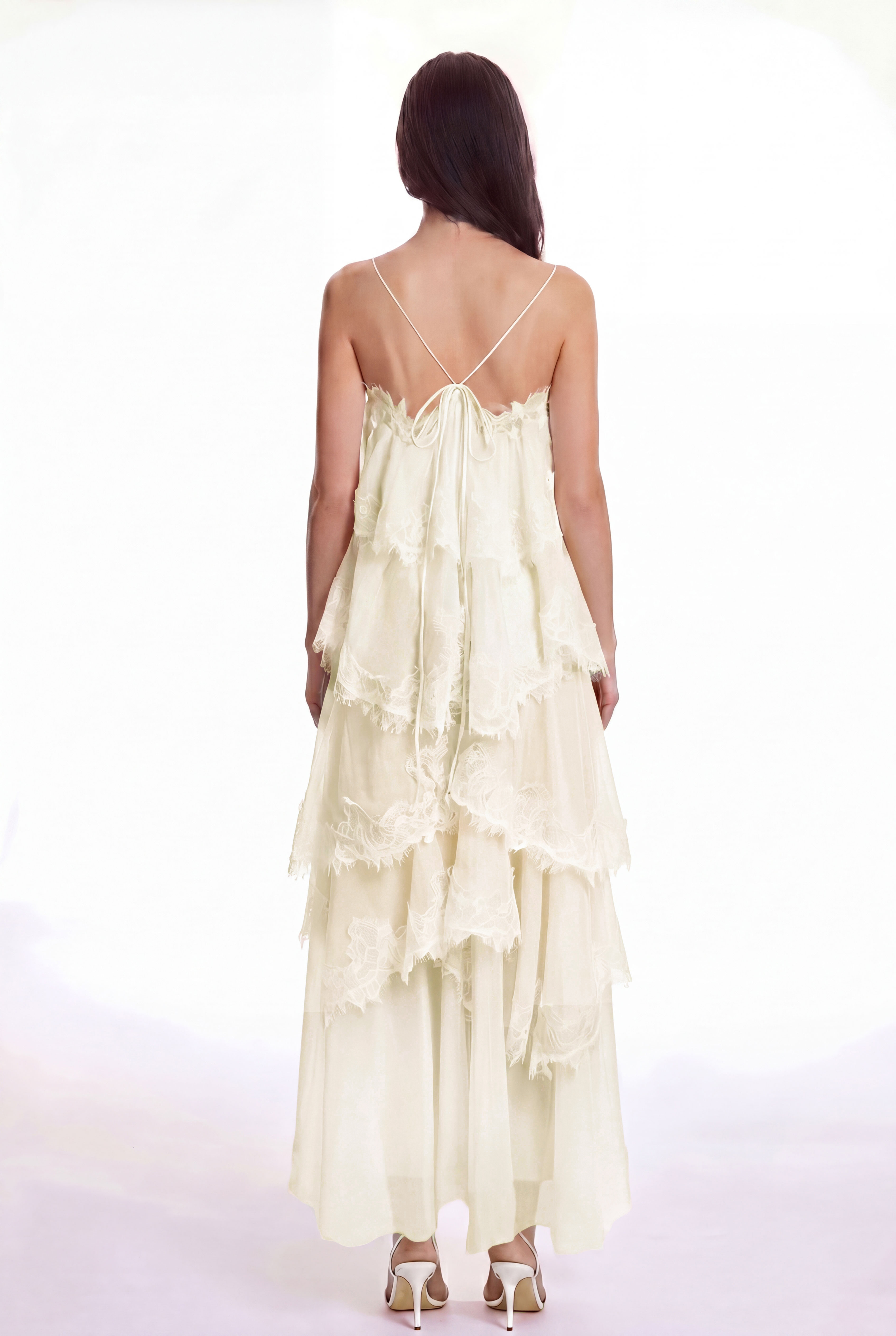 Drummond Spaghetti Lace Maxi Tiered Dress In Apricot