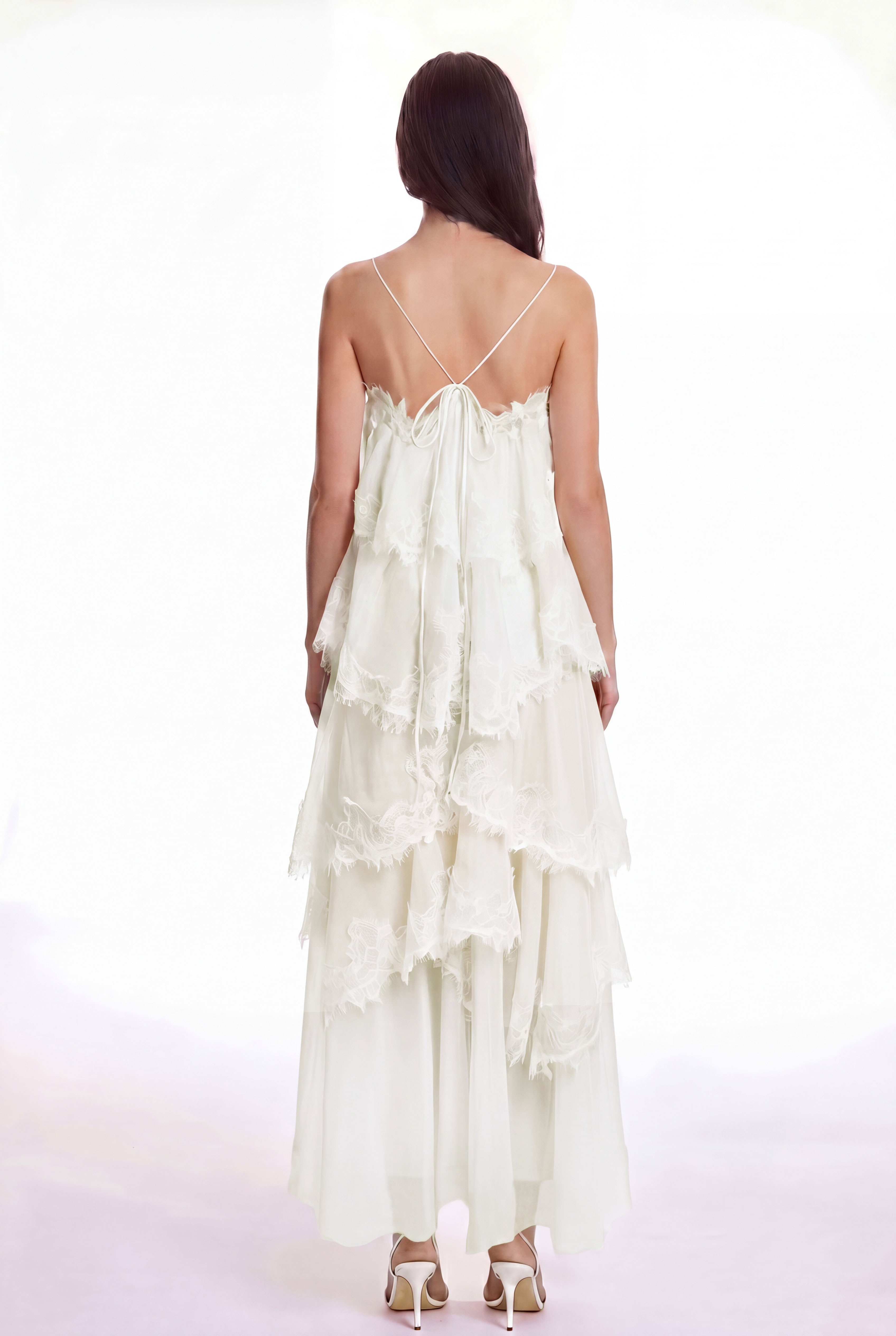 Drummond Spaghetti Lace Maxi Tiered Dress In White
