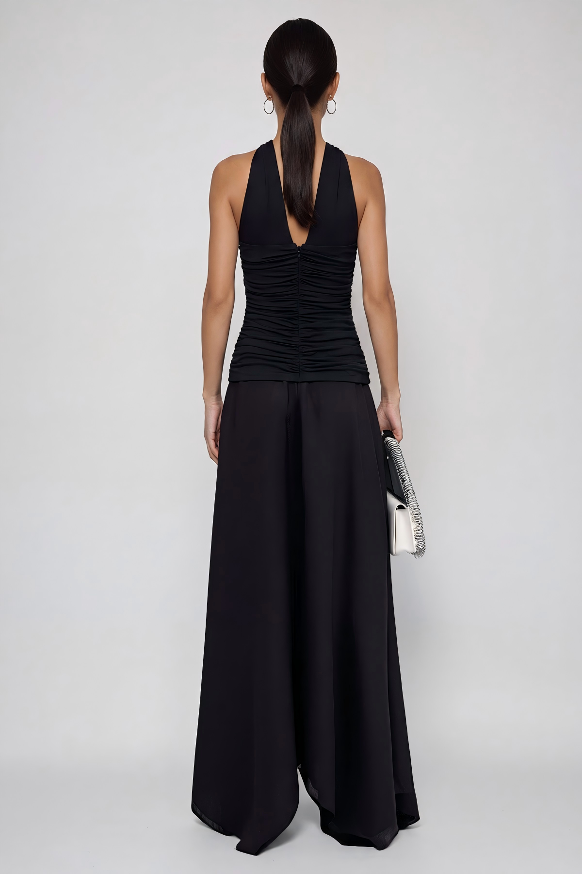 Cabdiraxmaan Ruch Drawstring Asymmetric Maxi Dress In Black