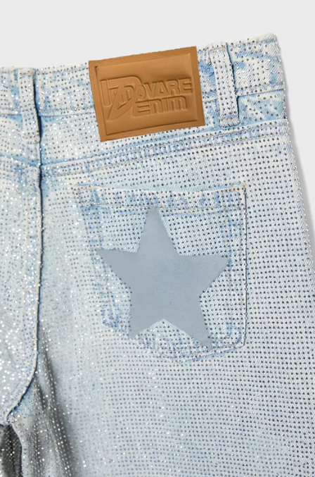 Kamehameha Star Rhinestone Straight Jeans