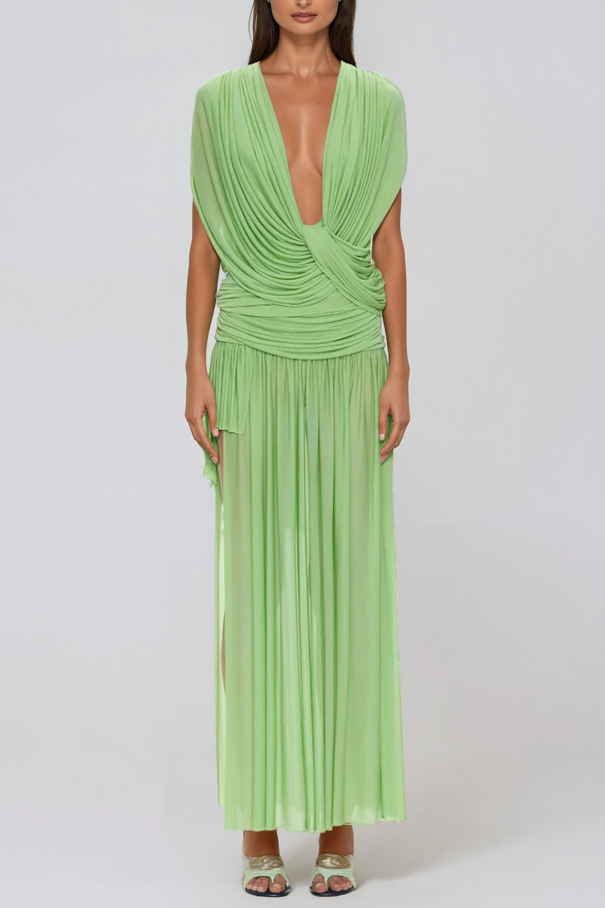 Ceylin Ruch Twist Plunge Skirt Set