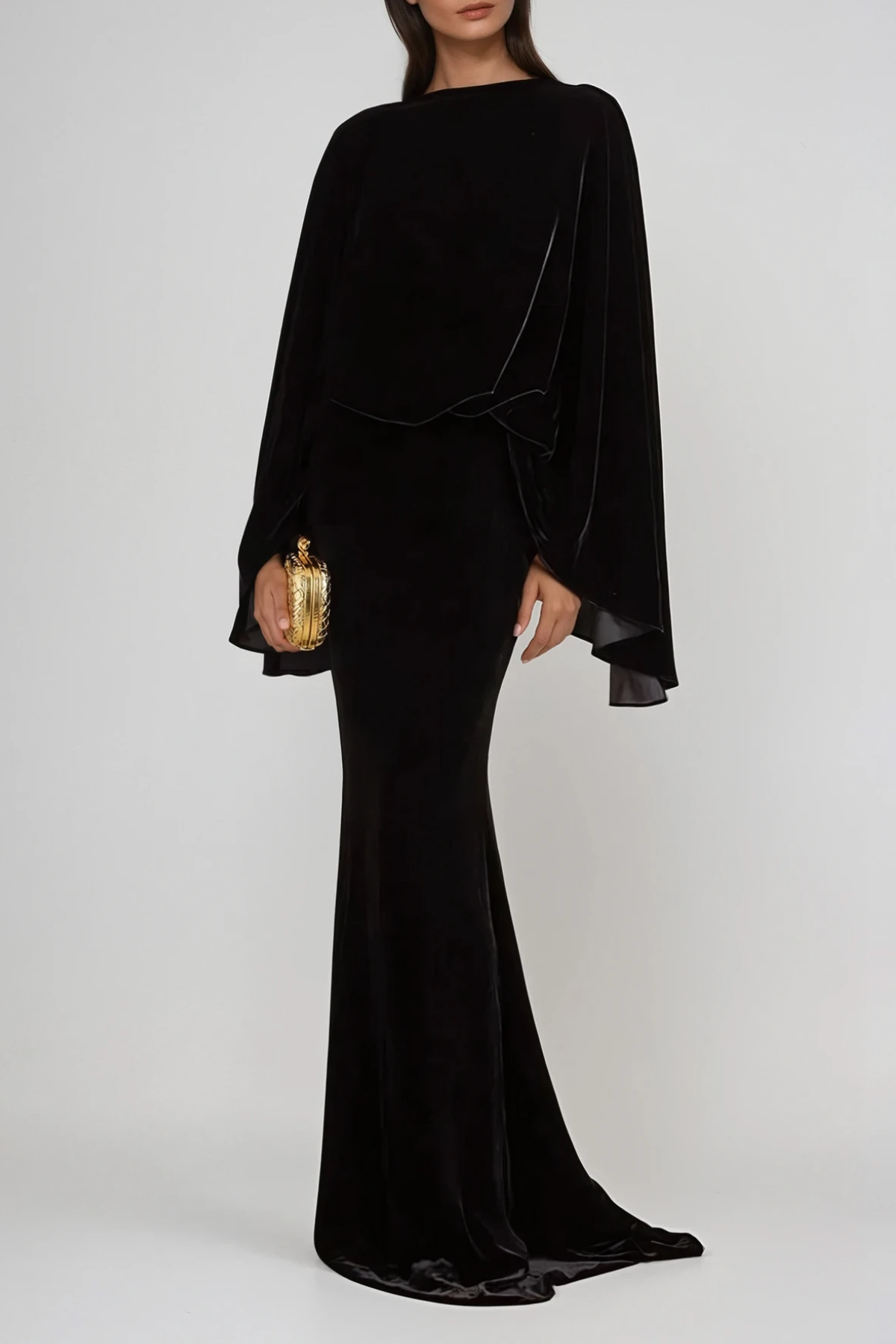 Dixon Cape Sleeve Velvet Skirt Set In Black