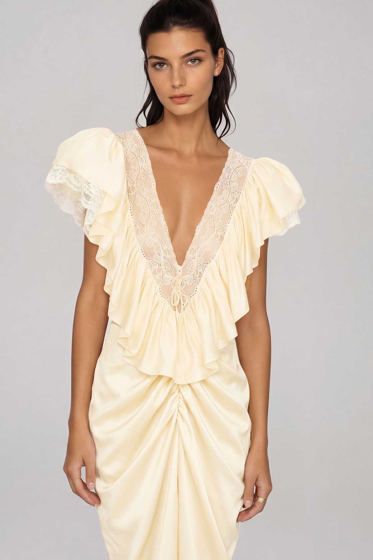 Hadassa Plunge Ruffle Midi Dress