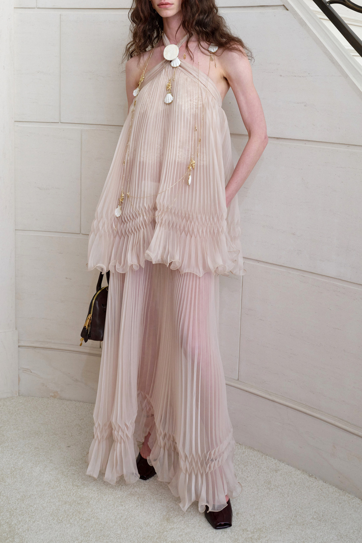 Folami Halter Neck Ruch Maxi Dress