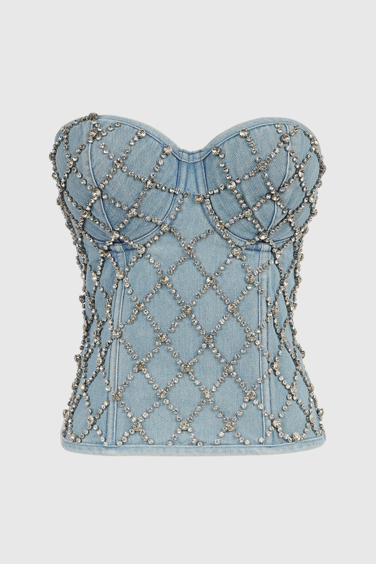 Livia Diamonds Embellished Strapless Denim Top