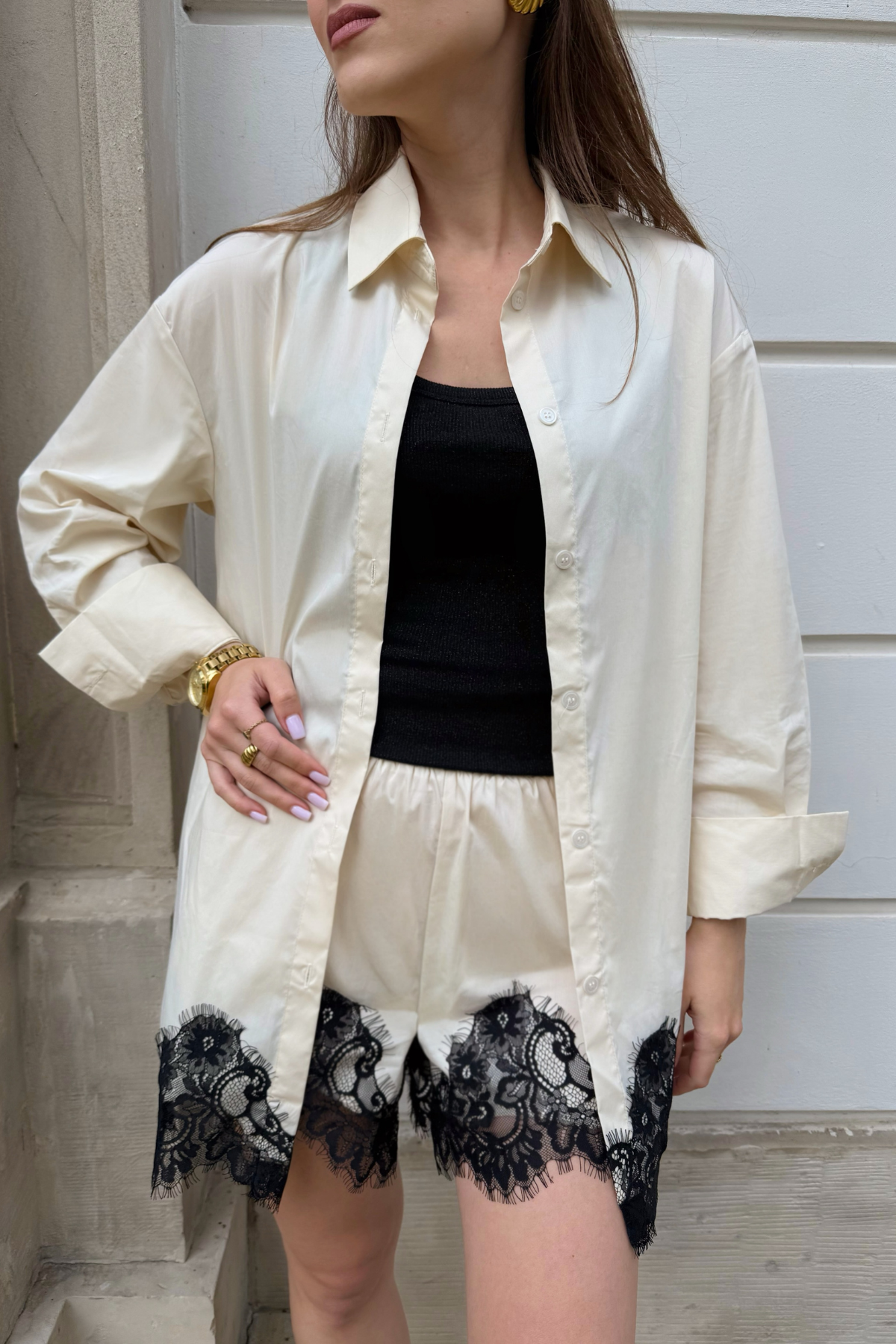 Fouzia Lace Shorts Set In White