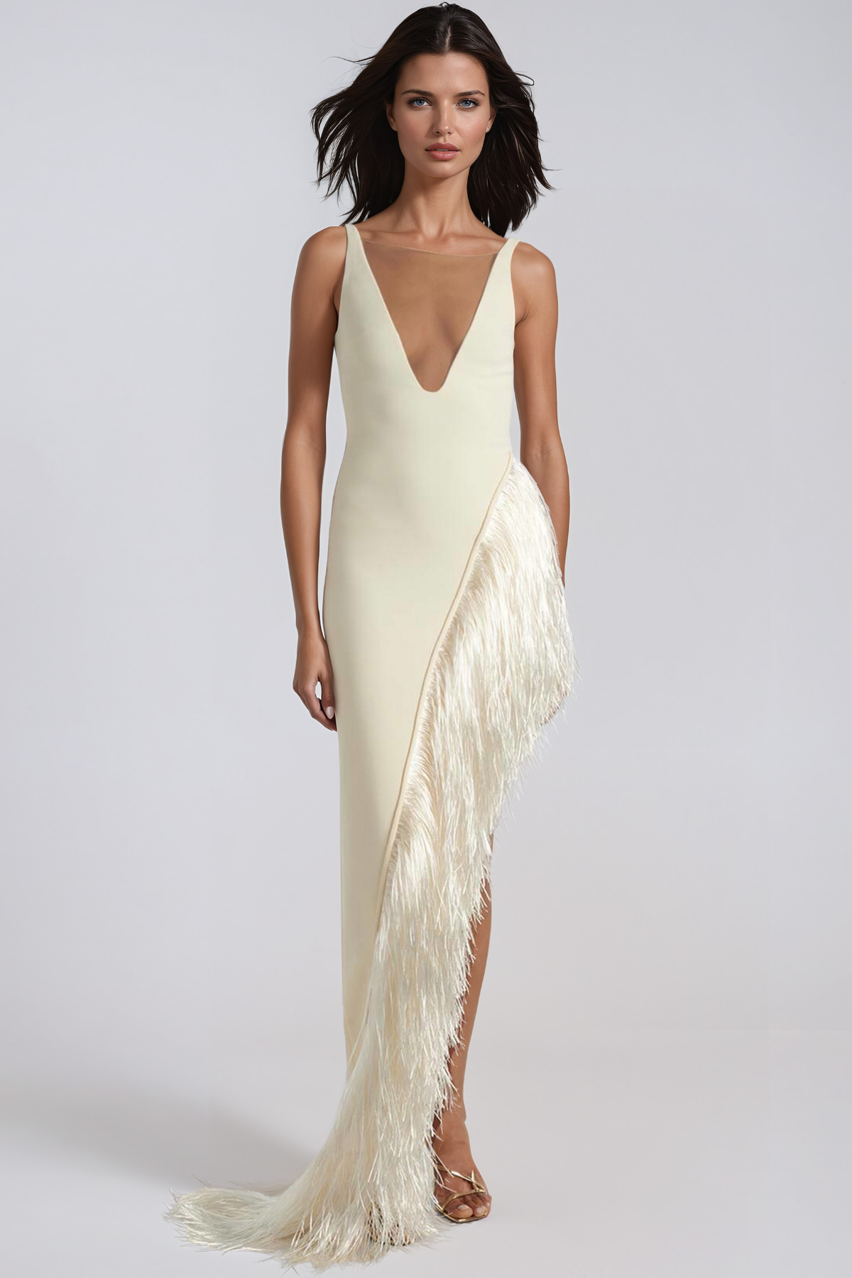 Feyz Asymmetric Fringe Maxi Dress