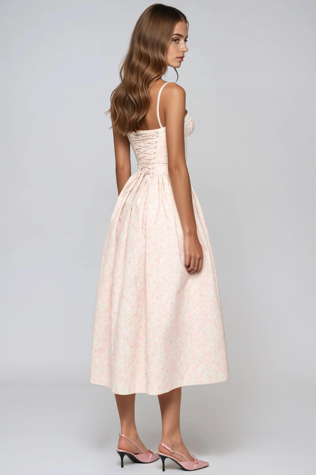 Haosravah Spaghetti Lace Up Corset Midi Dress