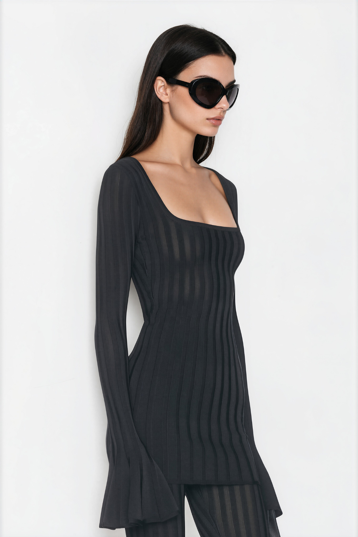 Hestia Ribbed Flare Sleeve Mini Dress