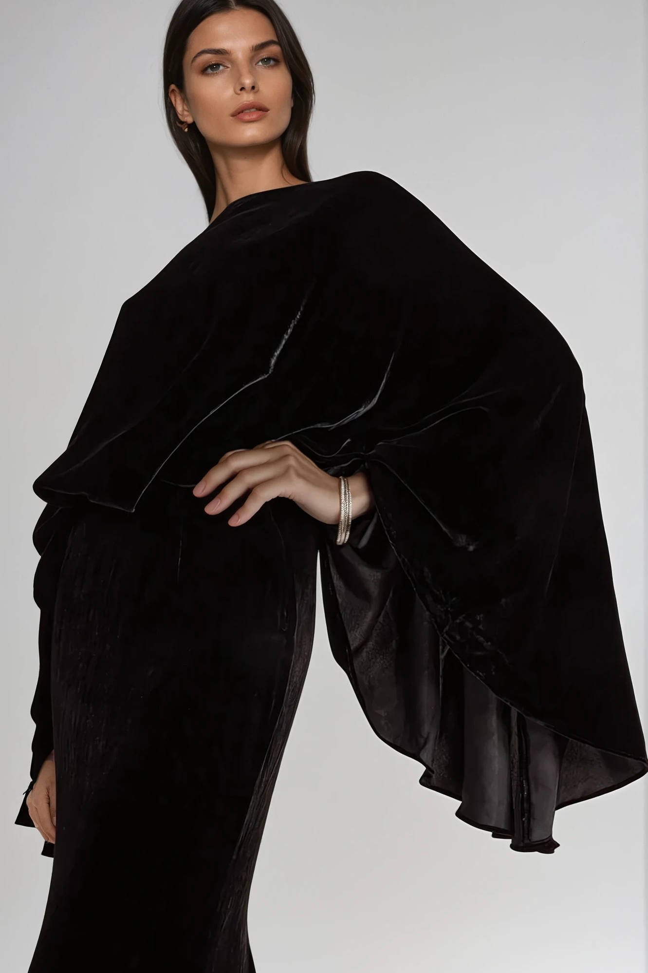 Dixon Cape Sleeve Velvet Skirt Set In Black