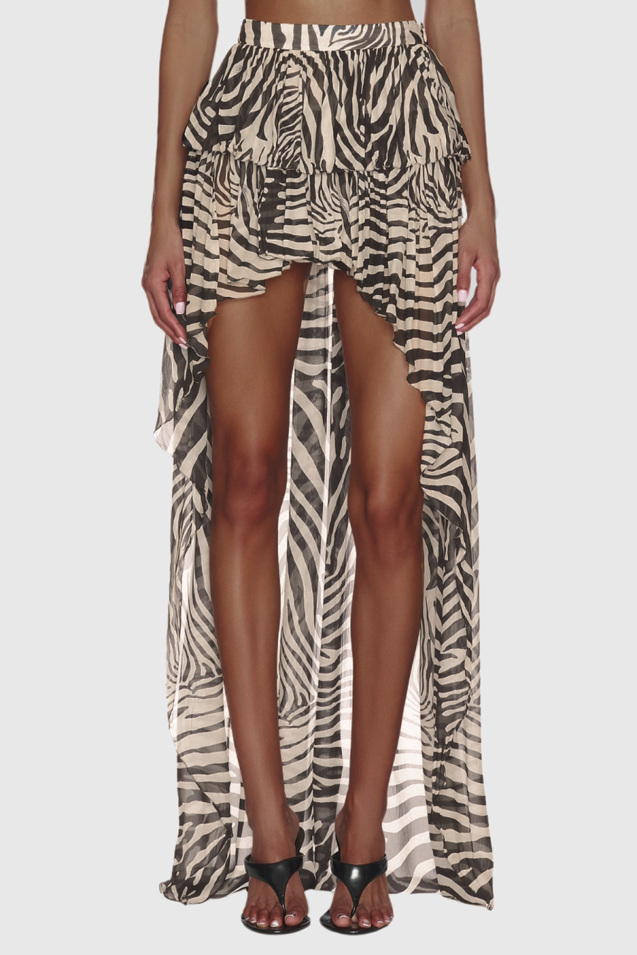 Flavienne Off Shoulder Zebra Print Skirt Set In Brown