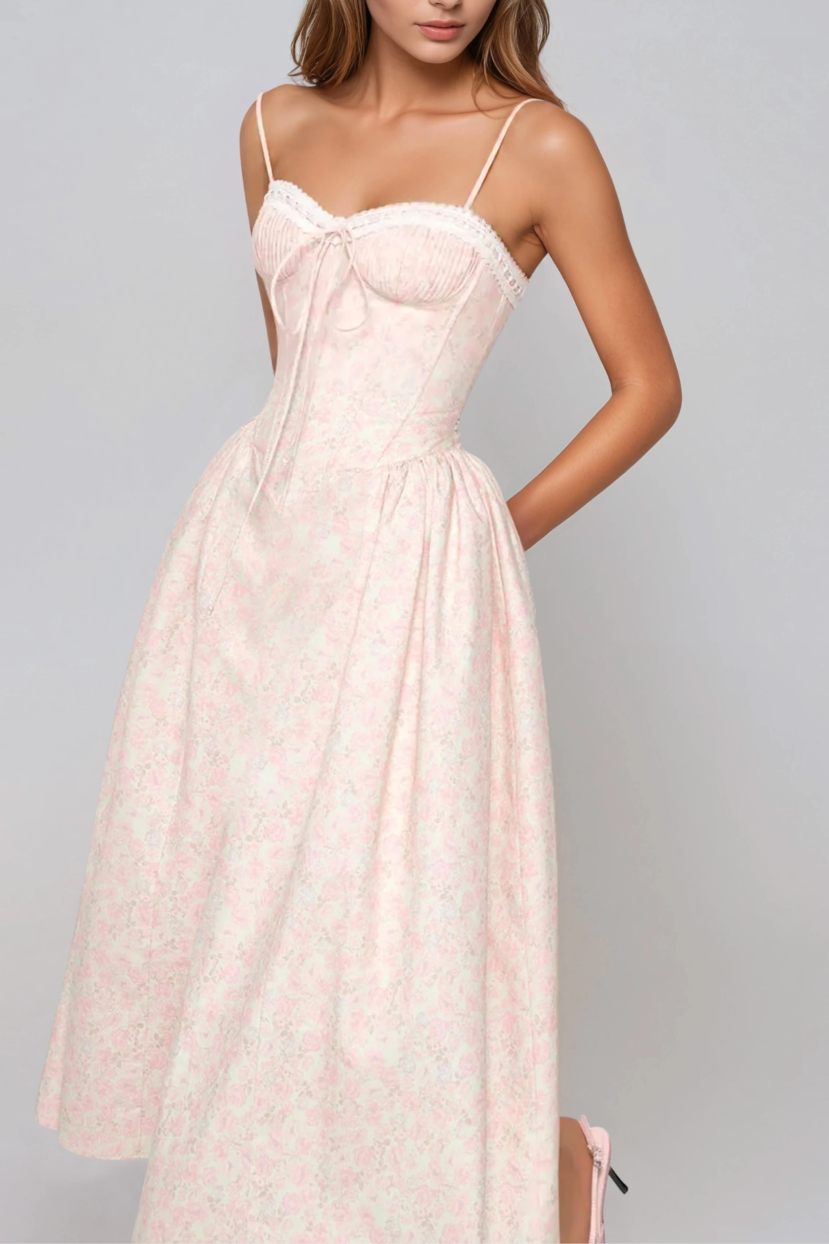Haosravah Spaghetti Lace Up Corset Midi Dress