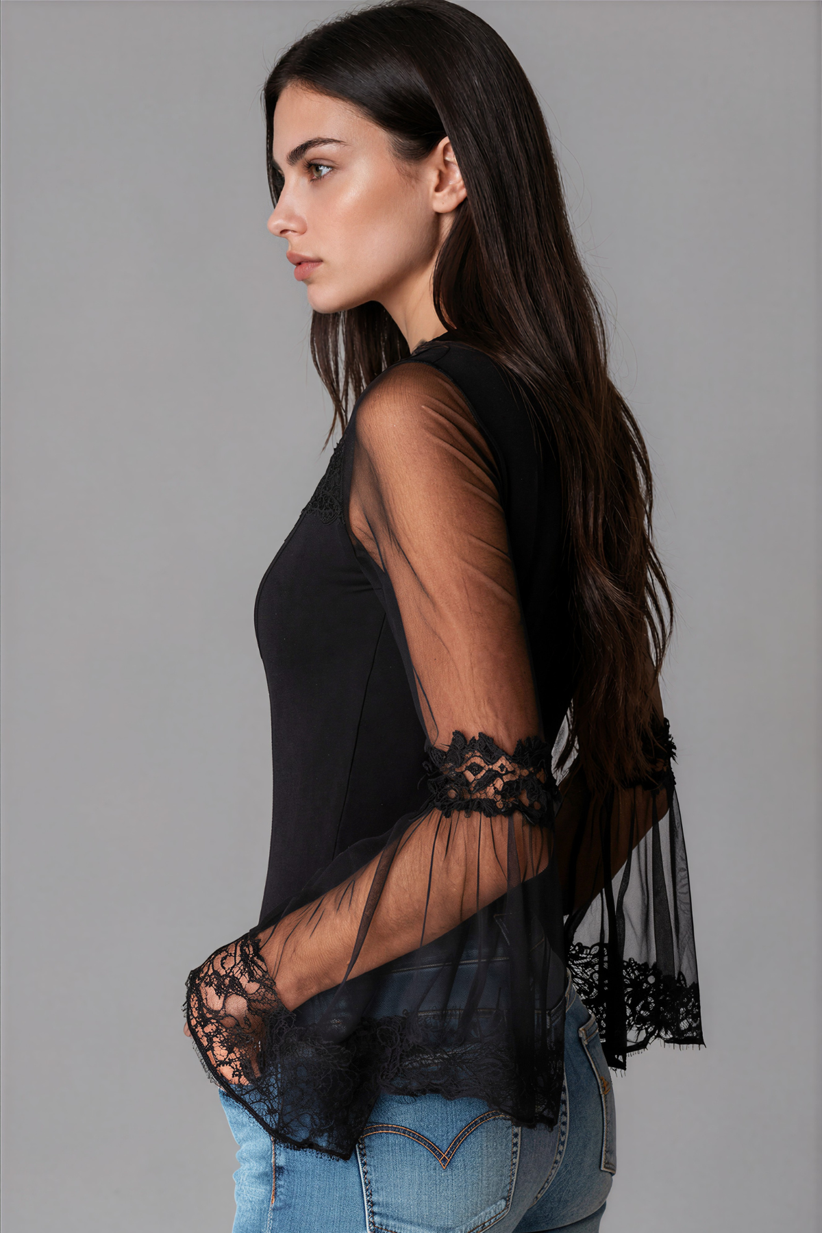 Quinn Lace Flare Sleeve Zip Shirt