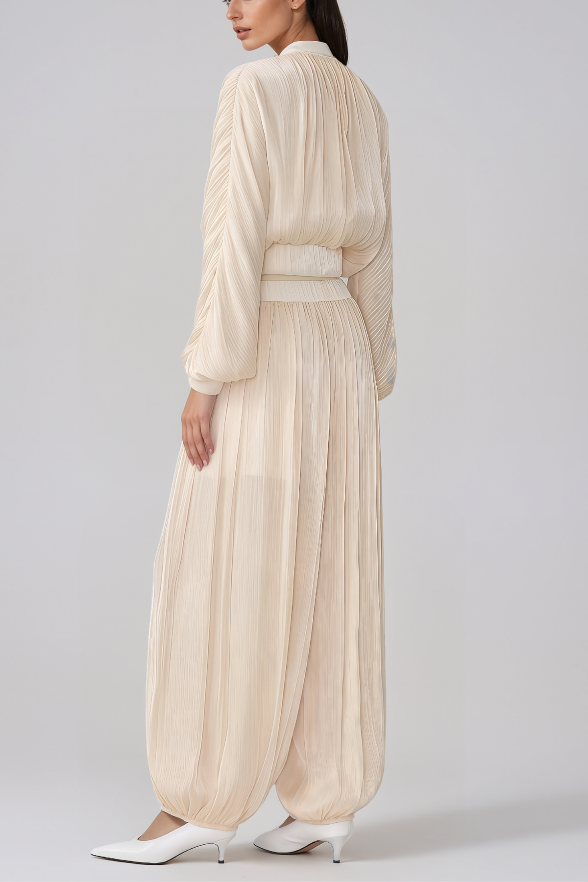 Hermenegild Balloon Sleeve Ruch Pants Set 