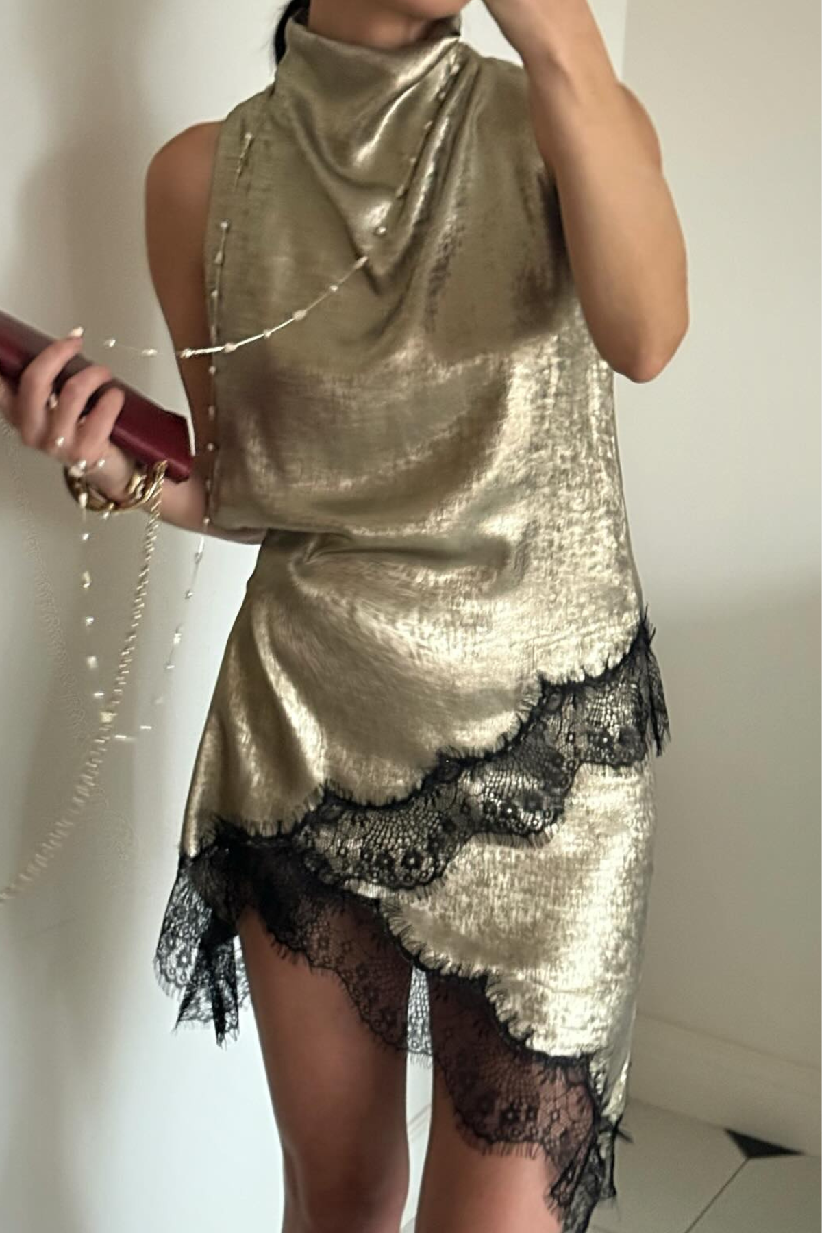 Hiwot Satin Lace Asymmetric Mini Dress