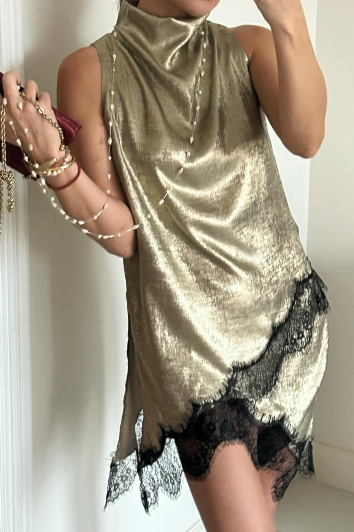 Hiwot Satin Lace Asymmetric Mini Dress