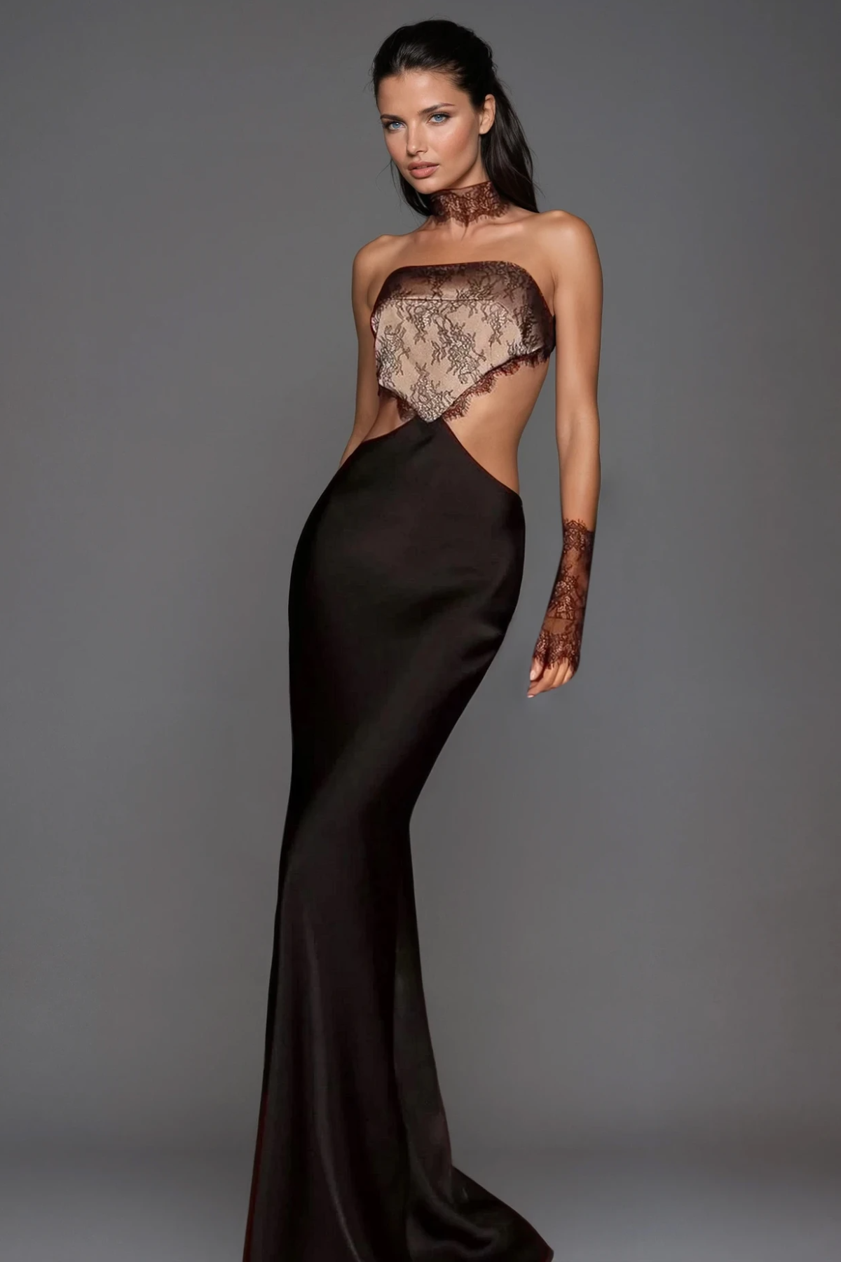 Federica Strapless Deconstruct Lace Maxi Dress