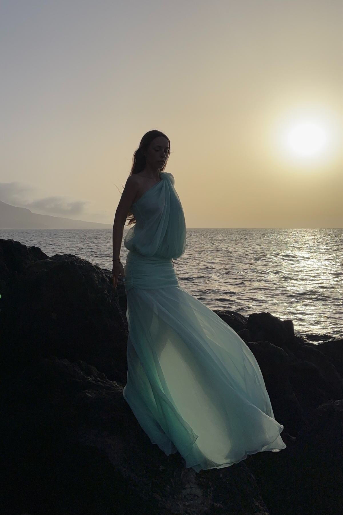 Javaid One Shoulder Mesh Draped Maxi Dress