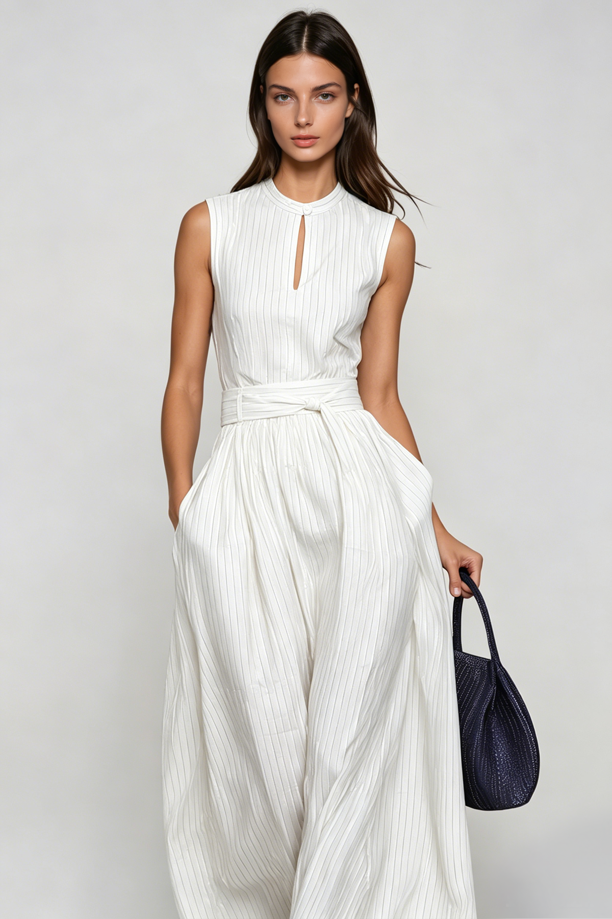 Hermanus Sleeveless Cutout Stripe Jumpsuit In White