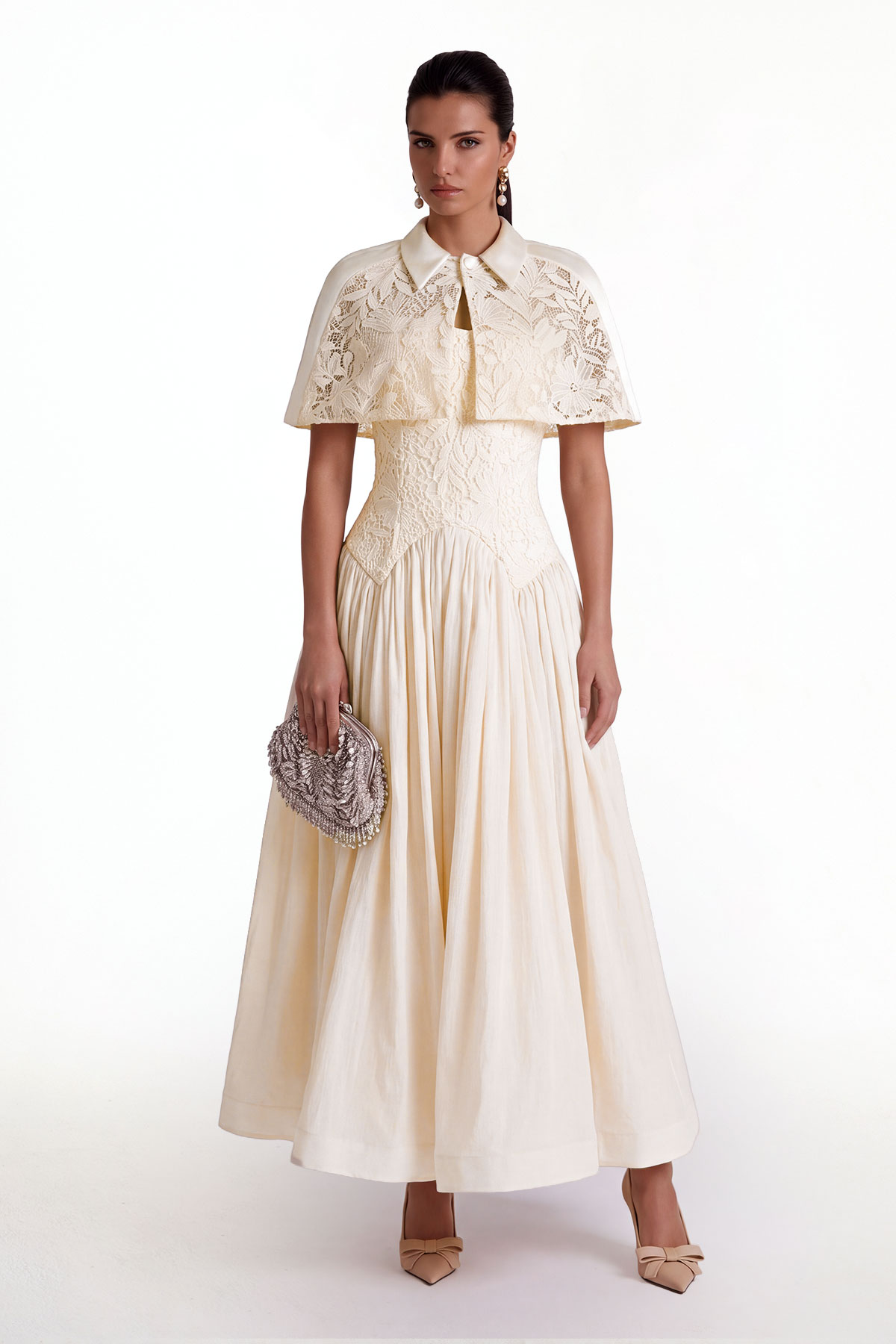 Diodato Floral Shawl Mesh Maxi Dress