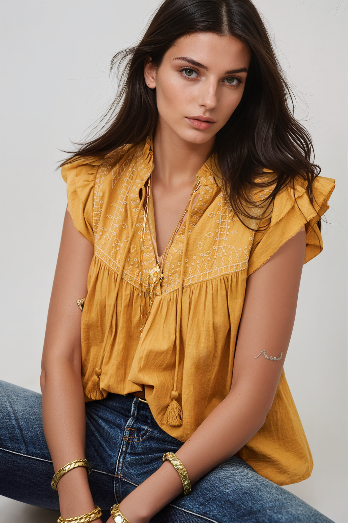 Hermogenes Ruch Embroidered Top In Yellow
